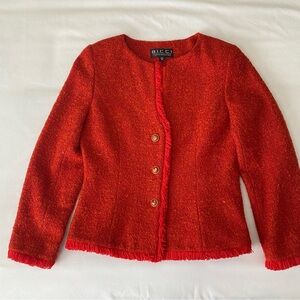 Vintage Bicci Orange Bouclé Blazer Fringe Trim Jacket Women’s Size 10